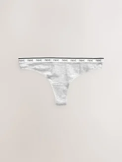 Next Thong Cotton Logo Knickers 4 Pack White/Black/Grey Best