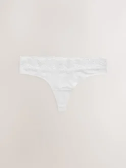 Next White/Black/Grey Thong Cotton Lace Knickers 4 Pack New