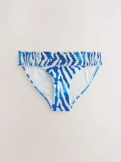 Next Shirred High Leg Bikini Bottoms White/Blue Zebra Hot