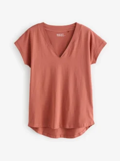 Next White/Grey/Khaki/Rust/Brown V-Neck Cap Sleeve 100% Cotton T-Shirts 5 Pack Clearance