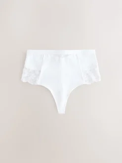 Next Tummy Control Light Shaping High Waist Thongs 2 Pack White/Praline Nude New