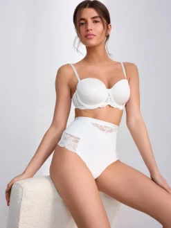 Next Tummy Control Light Shaping High Waist Thongs 2 Pack White/Praline Nude New