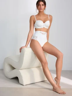 Next Tummy Control Light Shaping High Waist Thongs 2 Pack White/Praline Nude New