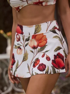 Next Swim Skirt Bikini Bottoms White/Red Floral Discount