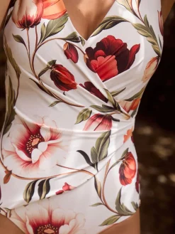 Next Wrap Tummy Control Swimsuit White/Red Floral Online