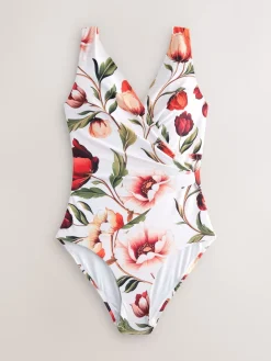 Next Wrap Tummy Control Swimsuit White/Red Floral Online