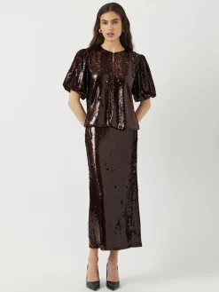 Y.A.S Red Sequin Maxi Skirt Sale