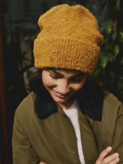 Next Yellow Boucle Knitted Beanie Hat Clearance