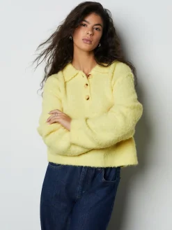 Next Boucle Long Sleeve Polo Jumper Yellow New