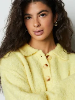 Next Boucle Long Sleeve Polo Jumper Yellow New