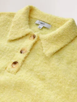 Next Boucle Long Sleeve Polo Jumper Yellow New