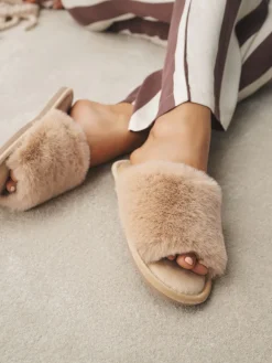 Next Yellow Faux Fur Sider Slippers Best