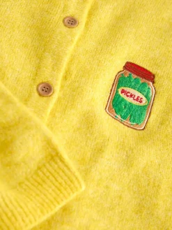 Next Yellow Pickles Embroidery Crew Neck Knitted Cardigan With Wool Discount