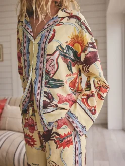 Next Yellow Viscose/Linen Blend Button Through Pyjamas Clearance