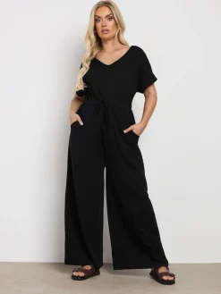 Yours Curve Black 100% Cotton Jumpsuit Clearance