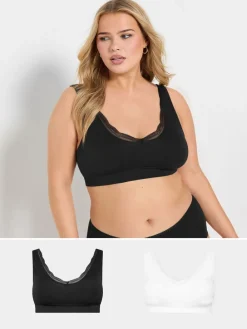 Yours Curve Black 2 Pack Lace Trim Seamless Bras Discount