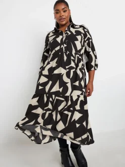 Yours Curve Black 3/4 Sleeve Shirt Dress Online