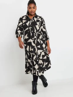 Yours Curve Black 3/4 Sleeve Shirt Dress Online