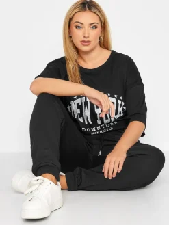 Yours Curve Black Basic Cuffed Joggers Best