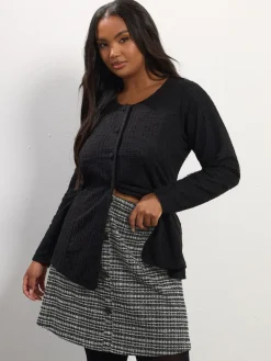 Yours Curve Black Boucle A Line Button Skirt Hot