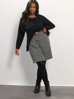 Yours Curve Black Boucle A Line Button Skirt Hot