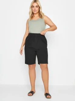 Yours Curve Cool 100% Cotton Shorts Black Outlet