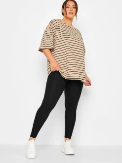 Yours Curve Black Cotton Essential Leggings 2 Pack