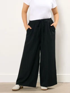 Yours Curve Crinkle Wide Leg Trousers Black Outlet