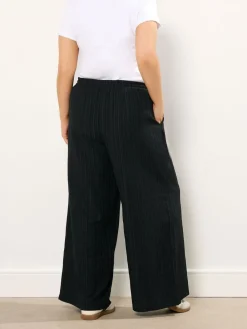 Yours Curve Crinkle Wide Leg Trousers Black Outlet