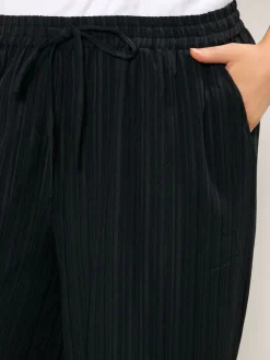 Yours Curve Crinkle Wide Leg Trousers Black Outlet