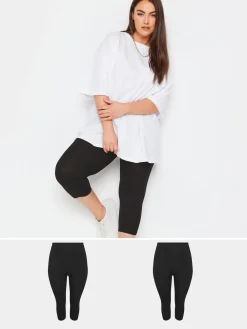 Yours Curve Black Cycling 2 Pack Leggings Online