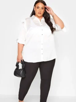 Yours Curve Black Elasticated Tapered Stretch Trousers New