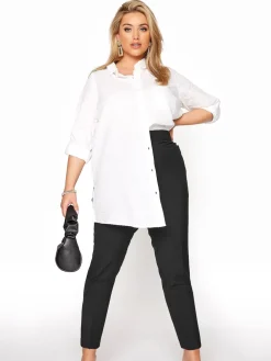 Yours Curve Black Elasticated Tapered Stretch Trousers New