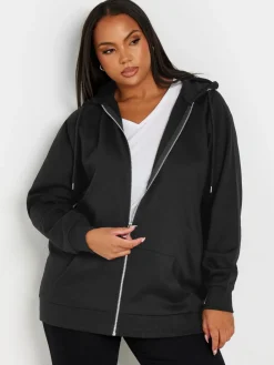 Yours Curve Black Essential Zip Through Hoodie New