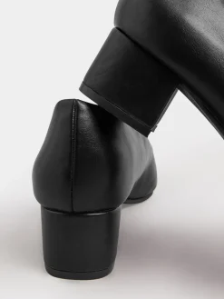 Yours Curve Black Extra Wide Fit Faux Leather Block Heel Court Shoes In Extra Wide EEE Fit Hot