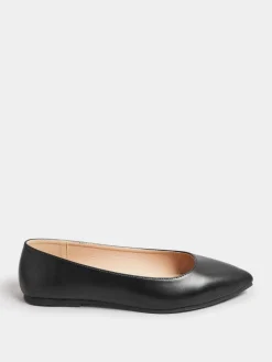 Yours Curve Black Extra Wide Fit Flat Point PU Shoes Discount