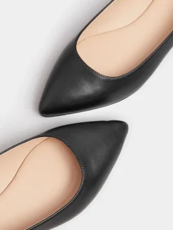Yours Curve Black Extra Wide Fit Flat Point PU Shoes Discount