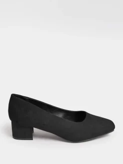 Yours Curve Black Extra Wide Fit Faux Suede Block Heel Court Shoes In Extra Wide Fit Discount