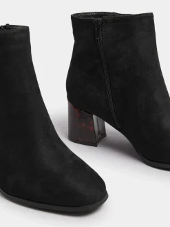 Yours Curve Extra-Wide Fit Tortoise Shell Block Heel Boots Black Hot
