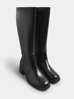 Yours Curve Extra-Wide Fit Square Toe Knee Block Boots Black Sale