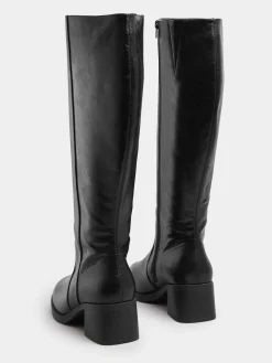 Yours Curve Extra-Wide Fit Square Toe Knee Block Boots Black Sale
