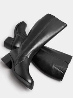 Yours Curve Extra-Wide Fit Square Toe Knee Block Boots Black Sale