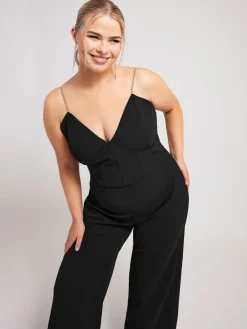 Yours Curve Black LONDON Diamante Corset Jumpsuit Online