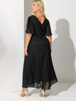 Yours Curve London Metallic Pleated Wrap Dress Black New