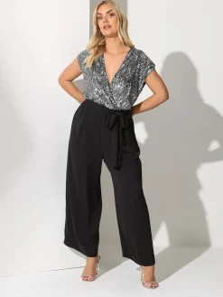 Yours Curve London 2-in-1 Sequin Jumpsuit Black Sale