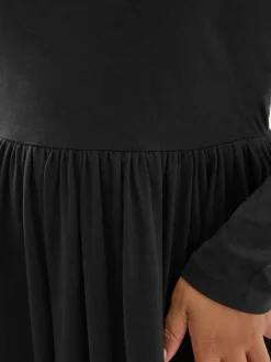 Yours Curve Long Sleeve Peplum Midaxi Dress Black