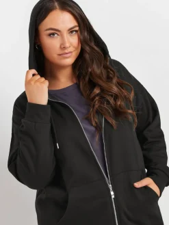 Yours Curve Longline Zip Through Hoodie Black Clearance