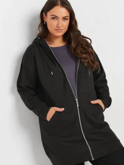 Yours Curve Longline Zip Through Hoodie Black Clearance