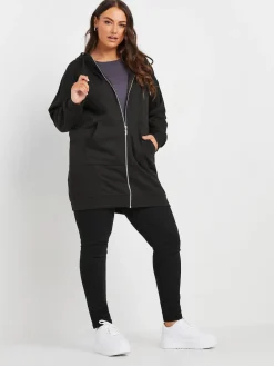 Yours Curve Longline Zip Through Hoodie Black Clearance