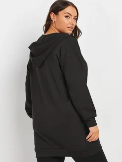 Yours Curve Longline Zip Through Hoodie Black Clearance